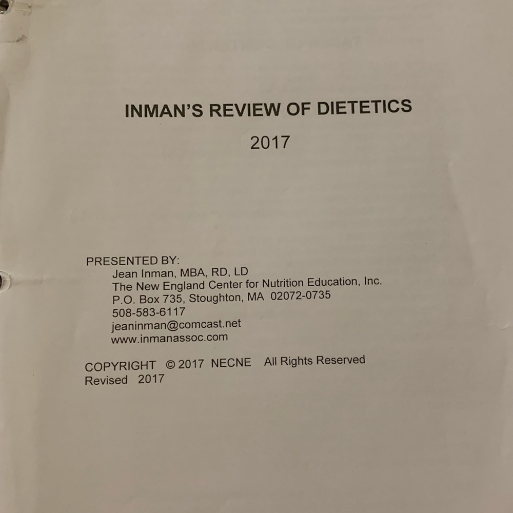 Jean Inman’s Review of Dietetics - RD Exam Study